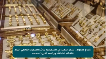 ارتفاع ملحوظ.. سعر الذهب في السعودية يتأثر بالصعود العالمي اليوم الثلاثاء 3-3-1447 ويشهد تغيرات مهمة